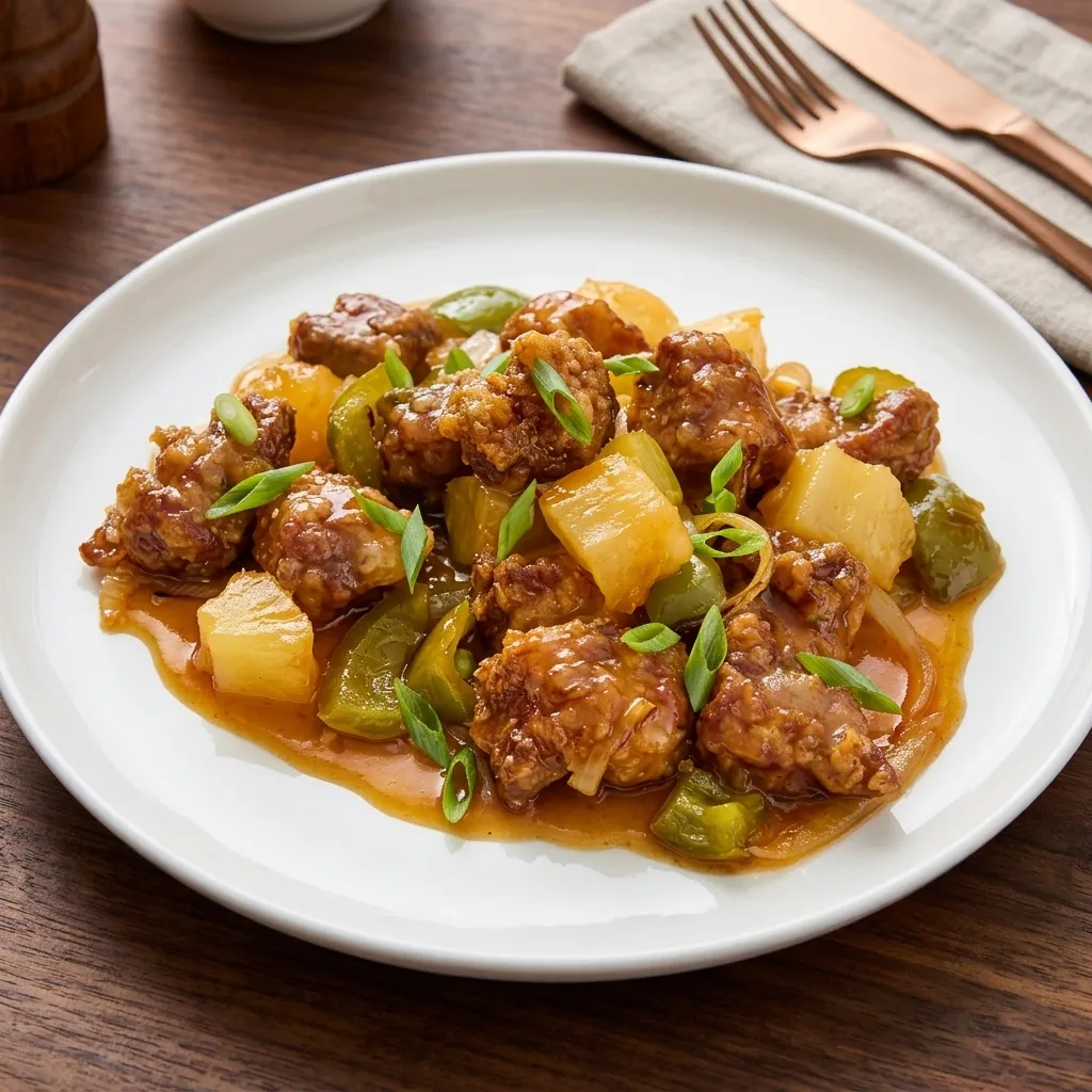 Sweet and sour pork Chinese takeout at Mayflower in Winnipeg, MB